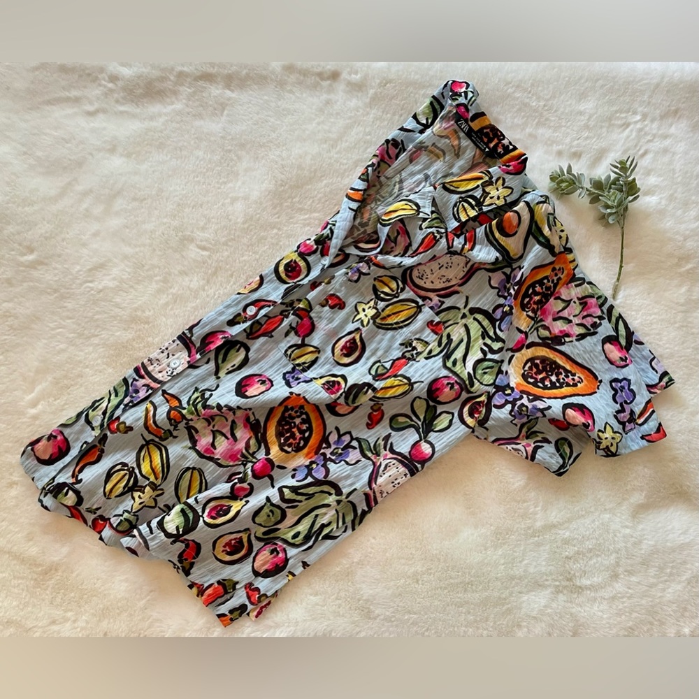 Zara - Fruit Print Oversized Button Down - Size S… - image 5